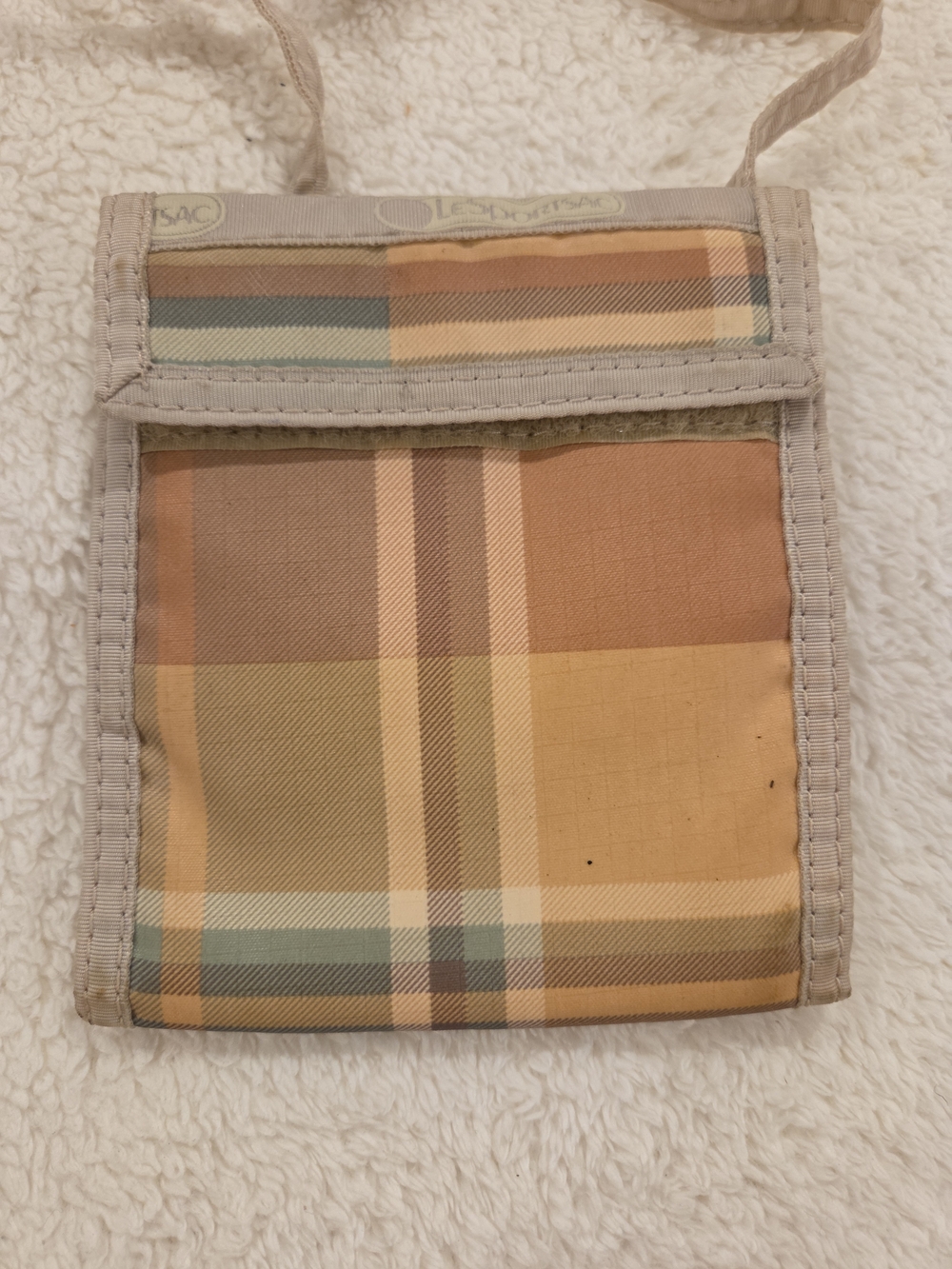 Vintage LeSportsac Plaid Travel Wallet Organizer Passport Holder Neutral Tan